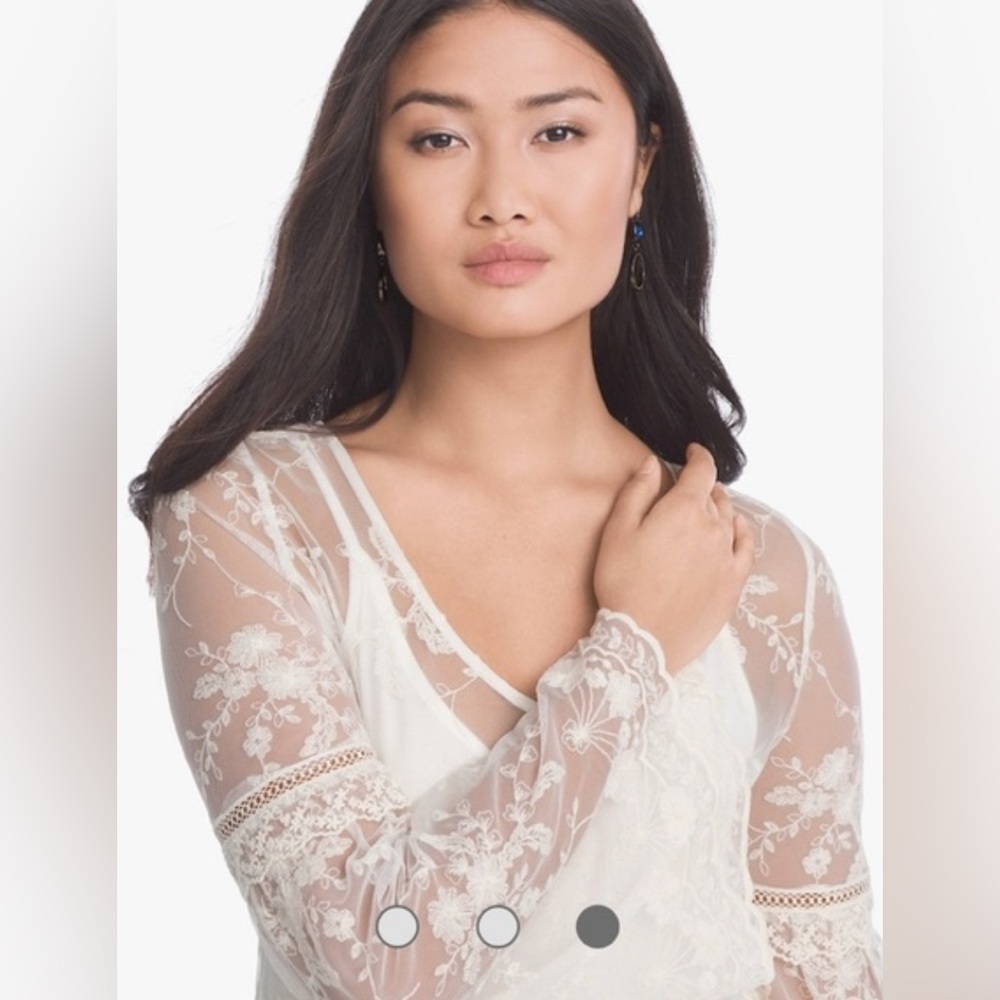 White House Black Market Sheer Lace Blouse, V-Neck, Ivory, Size S - Picture 11 of 11